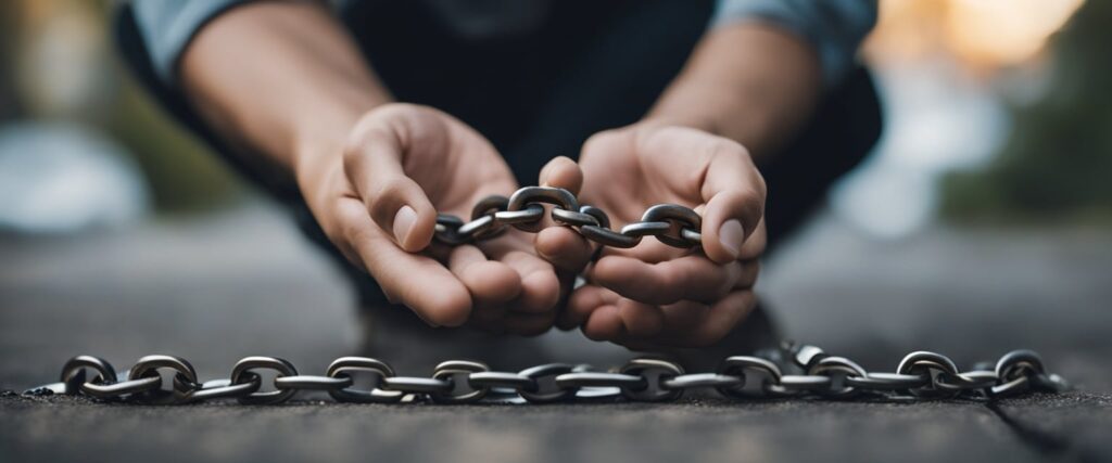 A broken chain being mended, symbolising forgiveness and release from emotional pain