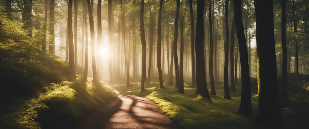 A path through a forest, symbolising a journey toward a greater purpose